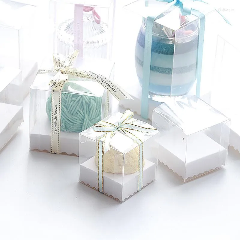 Gift Wrap 1Pc Transparent PVC Gifts Boxes Without Ribbon Paper Tray Bottom Crafts Small Wrapping Scented Candle Packaging Box