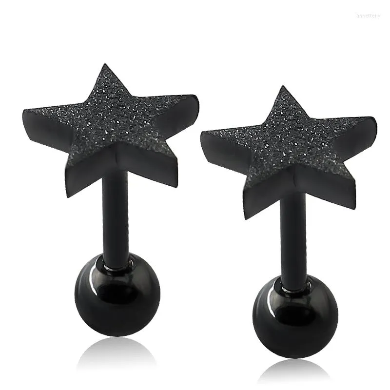 أقراط مسمار 16G Star Encring Black Plated Ear Steel Women Gen Gen Charcelage Zircon CZ anti-Allergic