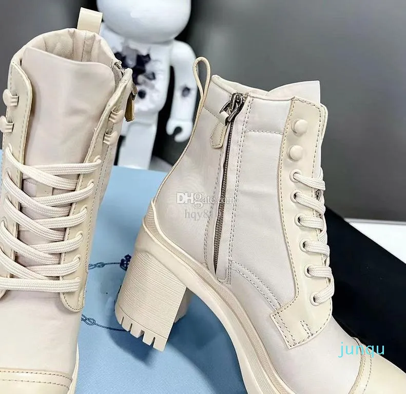 Designerstövlar borstade läder och nylon snörda stövlar Italien Kvinnor Designer Boot Storlek 313