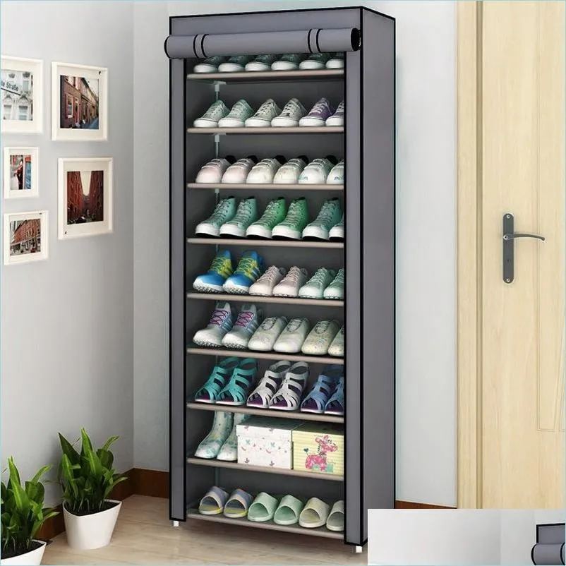 Suportes de armazenamento racks mtilayer shoe rack destac￡vel ￠ prova de poeira, arm￡rio de tecido n￣o tecido em casa, salto stand stand shoes dhdvx