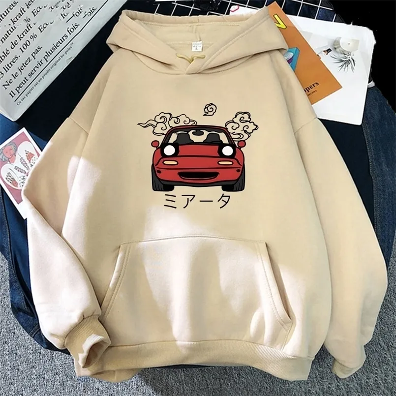 Felpe con cappuccio da uomo Felpe con cappuccio Anime Initial D JDM Japanese Automotive Miata MX5 Felpa con cappuccio stampato Donna Girocollo Uomo manica lunga Pullover Top 221025