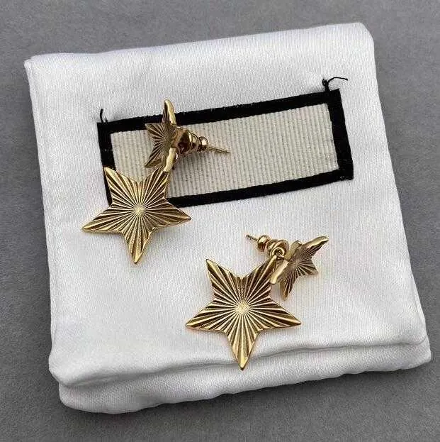 Vintage RVS Pentagram Stud Dames Goud Kleur Oorbellen Brief Oor Oorbel Sieraden Accessoires Hoge Kwaliteit Mode Huwelijkscadeau