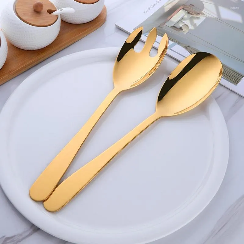 Set di posate 1/2PCS Cucchiaio da cucina in acciaio inossidabile da cucina in oro rosa Set di forchette da portata per insalata lunga e lunga Posate Utensili per la tavola pubblica