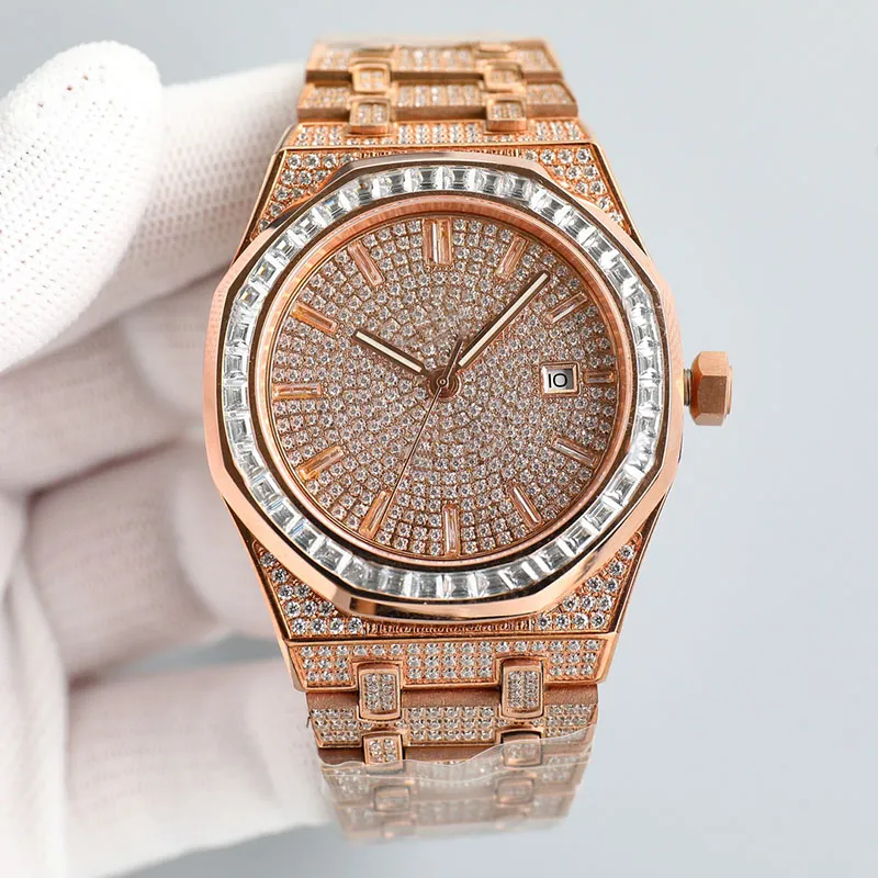 시계 수제 다이아몬드 남성 고급 시계 자동 기계식 운동 스테인리스 스틸 스트랩 방수 고품질 손목 시계 Montre De Luxe 42mm