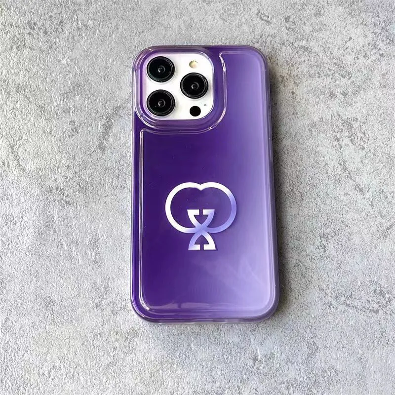 Cas de téléphone de concepteur pour iPhone 14 Pro Max Plus 13 12 11 Case Luxe Violet Transparent Shell Phonecase Antichoc Soft Silicone Cover Top