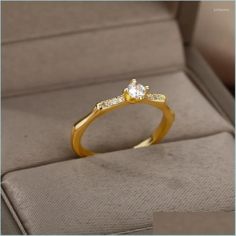 An￩is de casamento An￩is de casamento White Cubic Cubic Notadoent Ring Ajust￡vel Retro de punho aberto para mulheres meninas de j￳ias vintage Bague Dhj5d