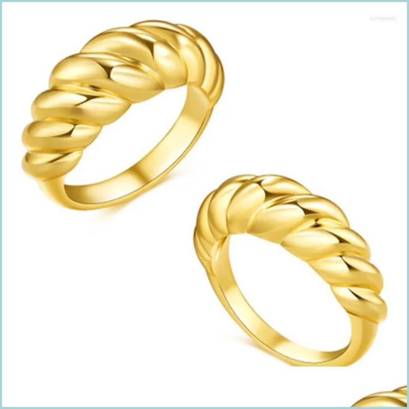 Eheringe Eheringe Edelstahl Croissant Für Frauen Geflochtene Twisted Signet Chunky Dome Ring Stapelschmuck Statement Gi Dhvtu