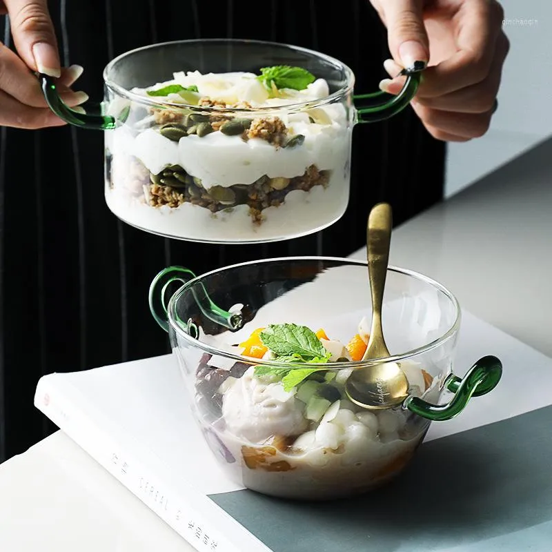 Bowls Nordic Double Ear Bowl Glass High Borosilicate Heat Resistant Salad Household Creativity