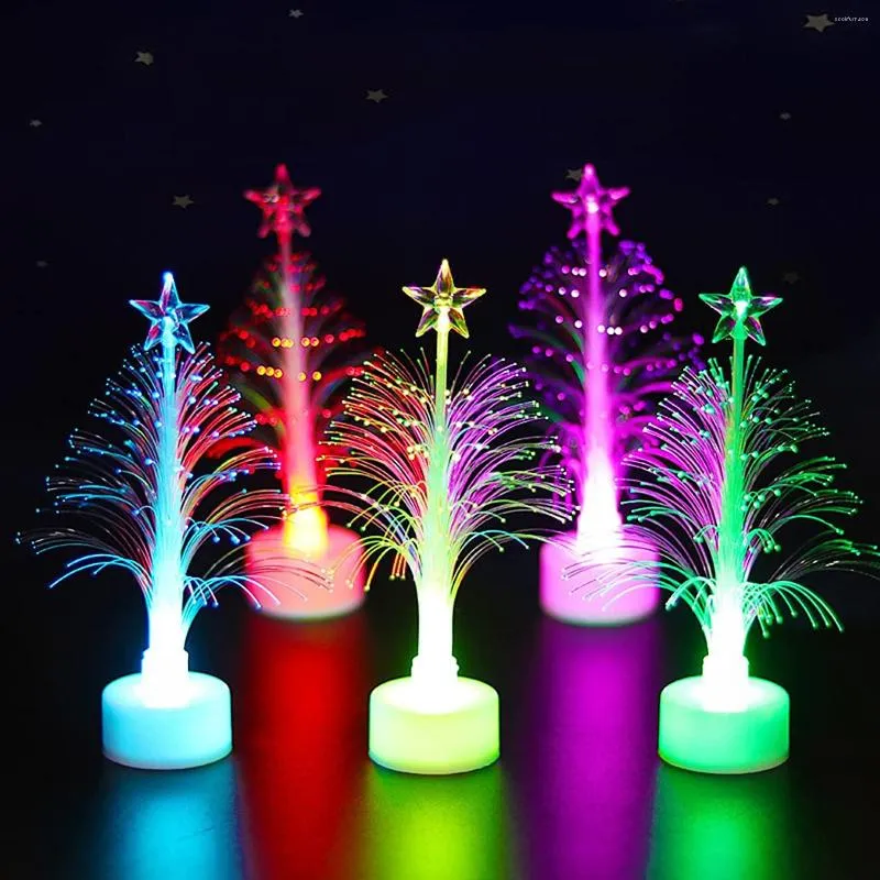 Christmas Decorations 3pcs LED Colorful Fiber Optic Tree Battery Mini Flash Night Light Romantic Gift