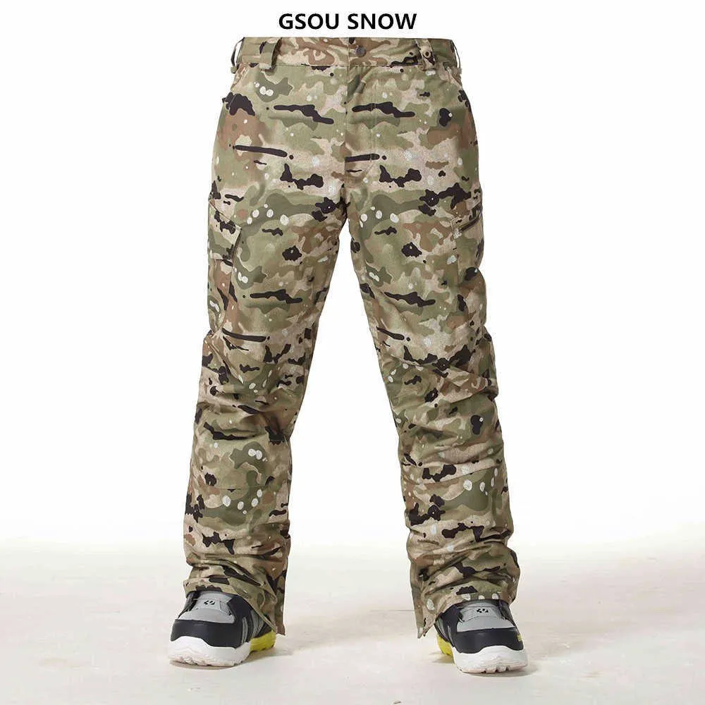 Pantalones de babero de esquí Gsou para hombres Snowboard de invierno Respirador impermeable El camuflaje espesas pantalones calientes a prueba de viento L221025