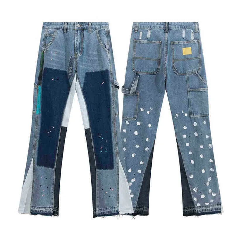 Men's Pants Trendy Galleryes Classic Dept Street Same High Biber Splash Micro Bell Bottoms Brand Contrast Color Stitched Loose Jeans