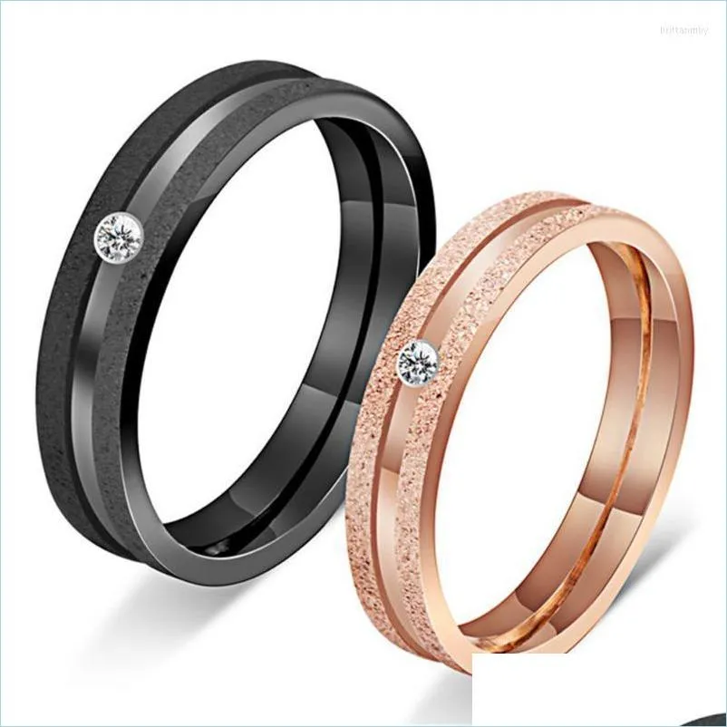 Anneaux de mariage Anneaux de mariage Amvie lui et son couple incrustés de zircon mâle en acier inoxydable dames double fiançailles cadeau de mariage Brit Dh9Yn