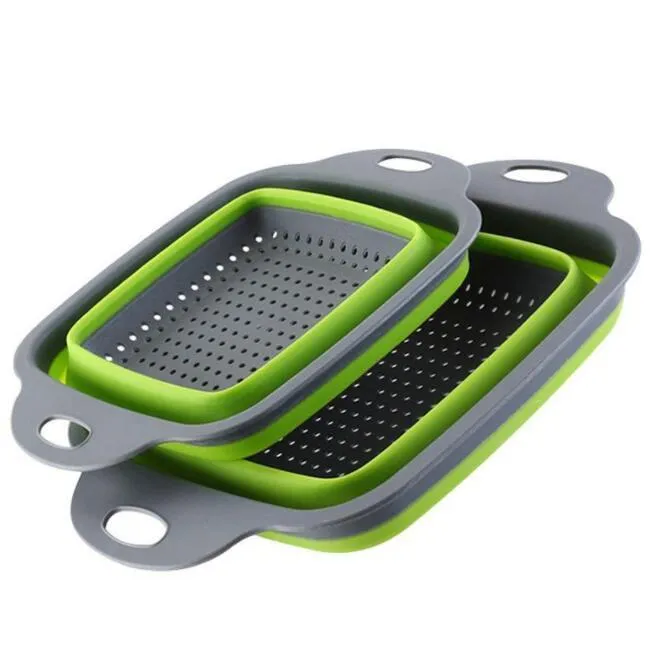 Storage Baskets Foldable Silicone Colander Fruit Vegetable Washing Basket Strainer Collapsible Drainer With Handle Kitchen Tool C0905