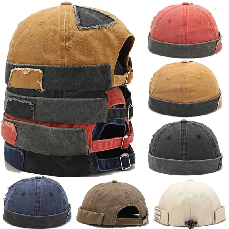 Beretten Vintage Dome Hoed Heren Solid Color Landlord Beanies voor mannen krimpen Docker Sailor Cotton Bimless Skull Cap Casual Hip Hop Caps