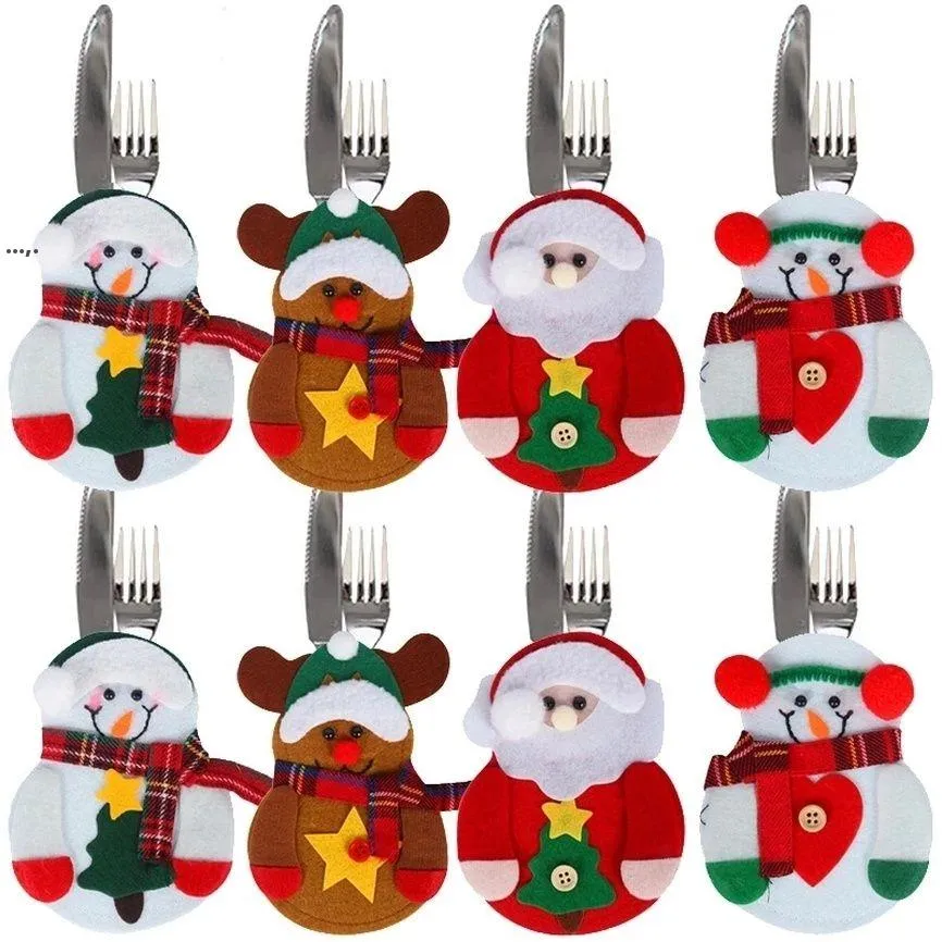 Weihnachtsdekorationen Santa Claus Messer Forks Bag Silberwarenhalter Taschen Taschen Schneemann Elch Weihnachtsfeier für Zuhause GCB16641