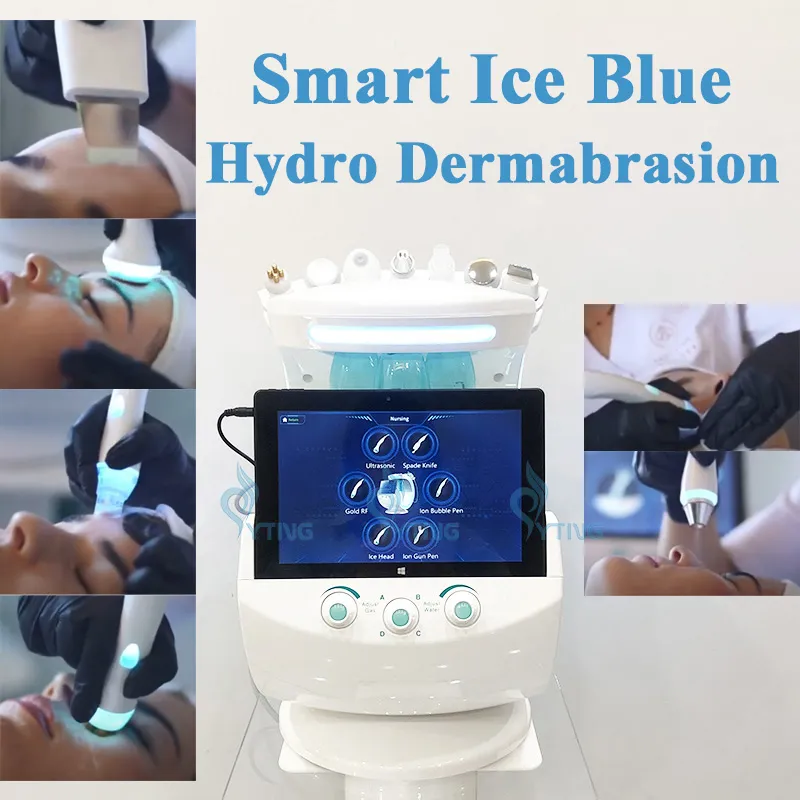 Smart Ice Blue Hydro Dermabrasionsmaschine 7 in 1 Hydra Facial Oxygen Facial Sprayer Aqua Peel RF Faltenentfernung