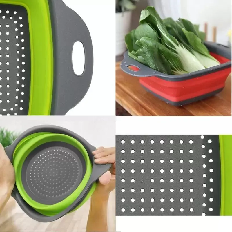 Storage Baskets Foldable Silicone Colander Fruit Vegetable Washing Basket Strainer Collapsible Drainer With Handle Kitchen Tool C0905