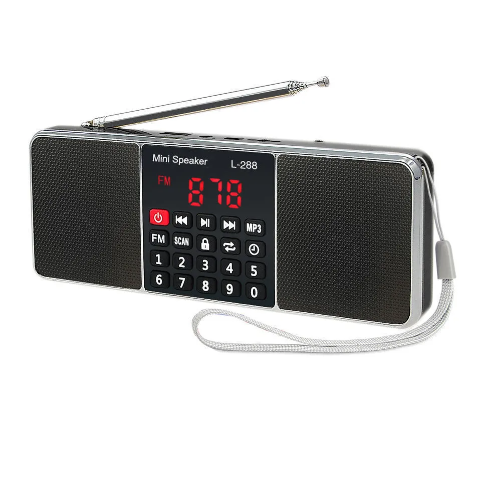 Radio Eonko L-288 TF USB 보조 잠금 버튼 충전 가능한 배터리가있는 슈퍼베이스 스테레오 FM 라디오 스피커 221025