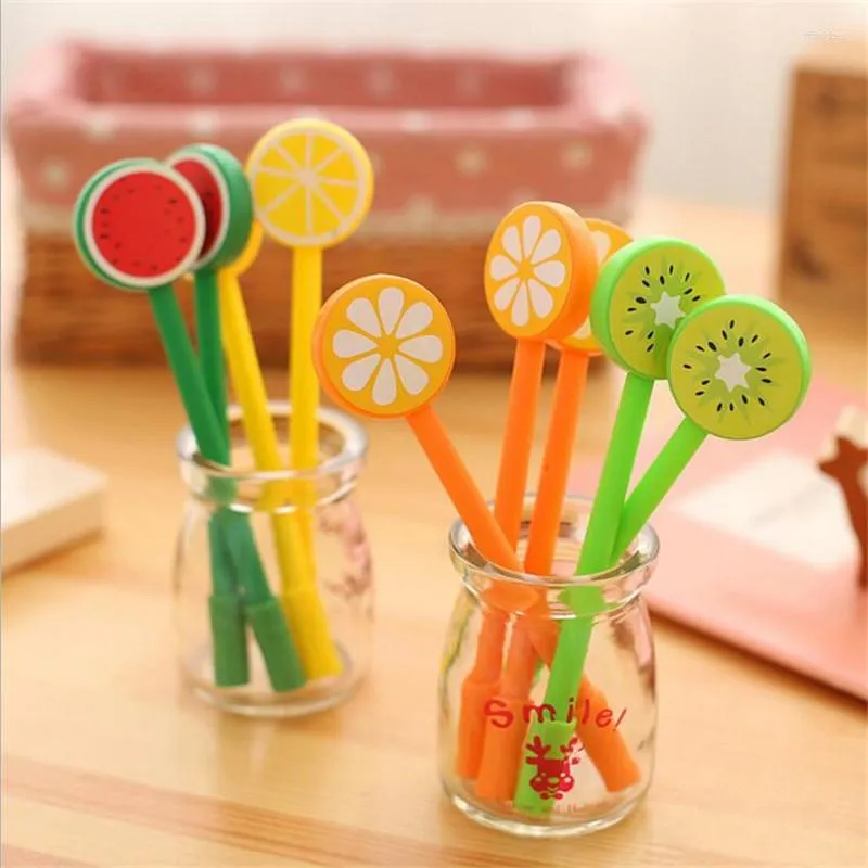 Personalidade coreana Fruit Lollipops Gel Pen Writing Stationery for Kids Presente Escola de Escola Creative Cut Kawaii