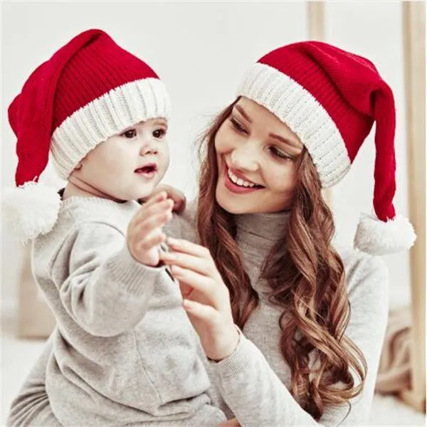 Bonnet Mignon Noël Parent-Enfant Pompon Adulte Enfant Bonnet Doux Santa Cap Fête du Nouvel An