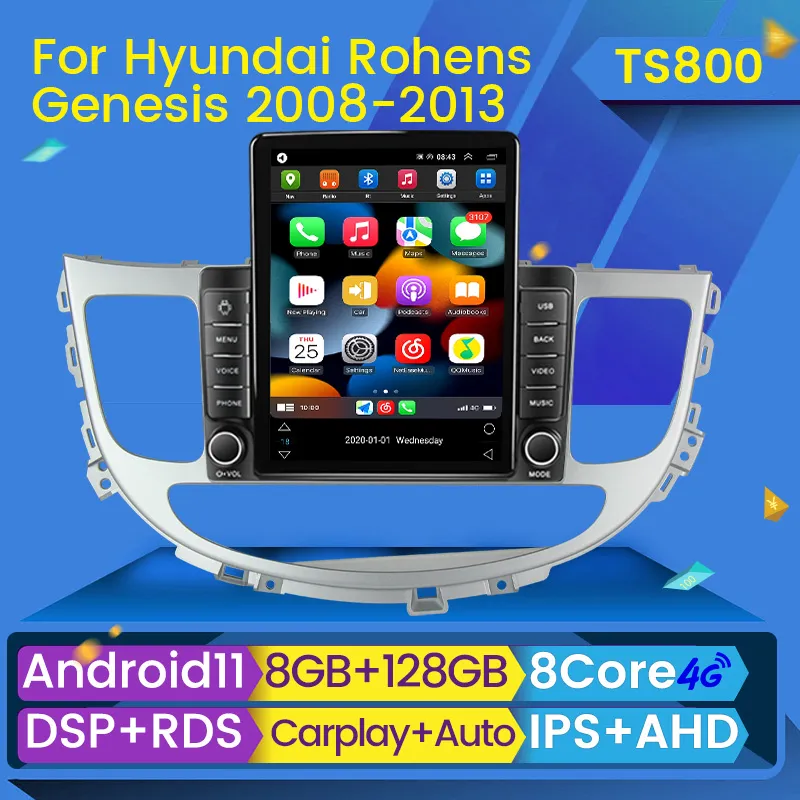 Lecteur multimédia Radio dvd de voiture Android 11 pour Hyundai Rohens Genesis 2008-2013 Navigation GPS 2 Din BT Carplay