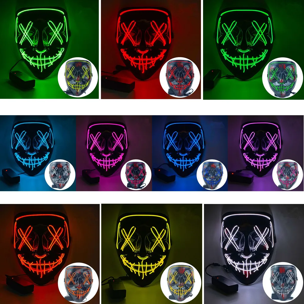 Scary Halloween Mask LED Light up Masquerade Cosplay Glowing in The Dark Face Masks Costume 3 Lighting Modes Carnival Festival Party For Parties/Carnival/Gifts