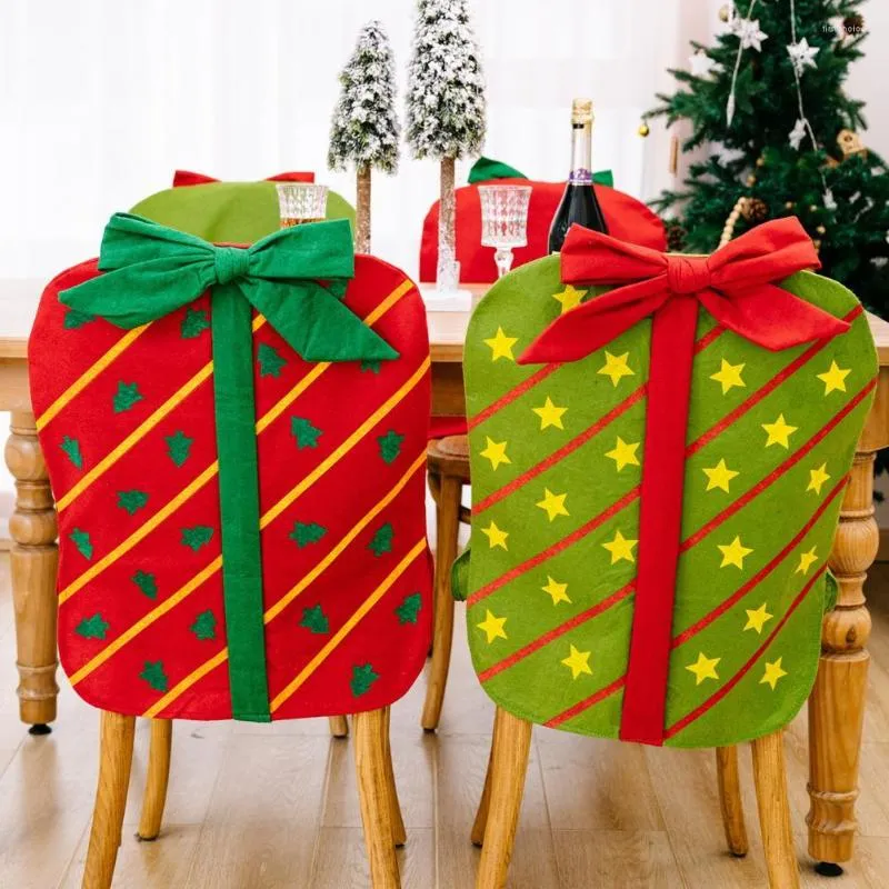 Stuhlhussen, wiederverwendbar, Weihnachtsbezug, einfach zu bedienen, Schonbezug, erhöhen das Ambiente, Schleife, Geschenkbox-Stile für Zuhause