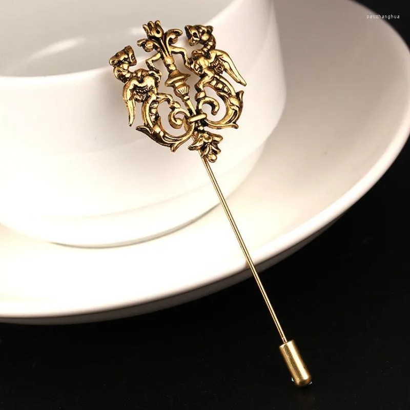 Broszki szpilki retro podwójna tarcza lwów broszka oryginalna metalowa koszulka kołnierz lapa pinowa długa igła akcesoria biżuteria luksus g