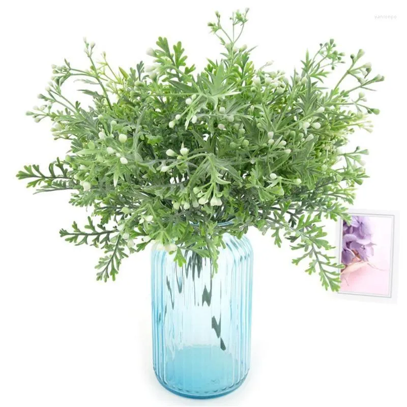 Flores decorativas grinaldas 1 Bouquet Plantas falsas Fern Grass Weding Wall Decor Outdoor Leaf Green Artificial Plastic Plante for Home Garde