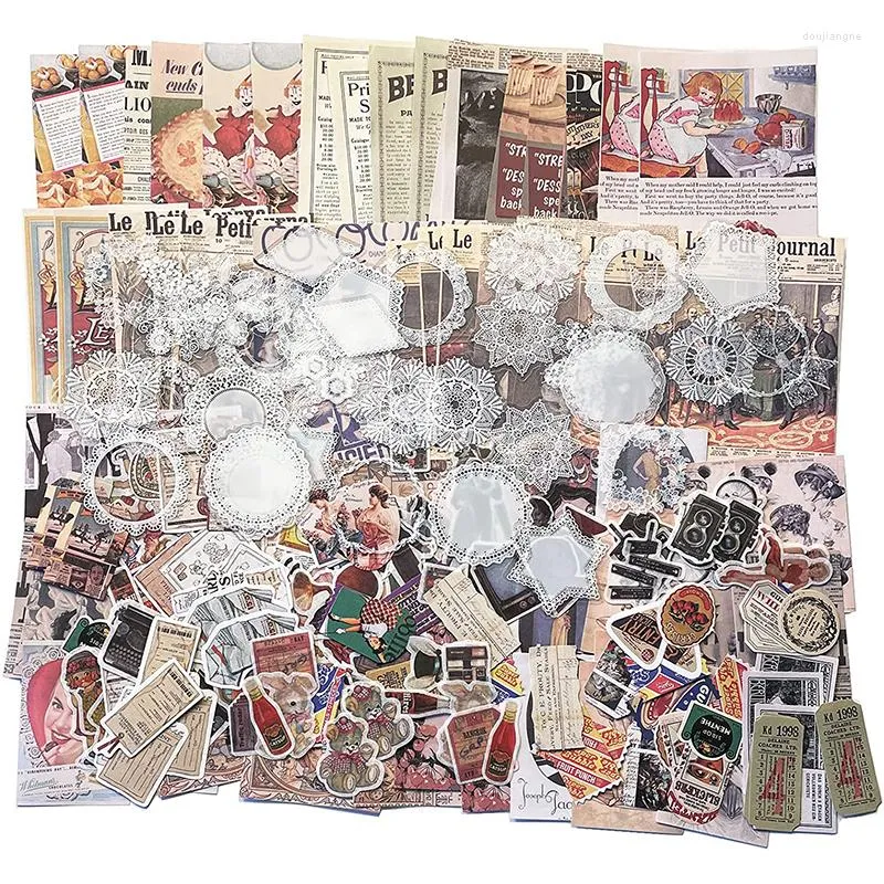 Geschenkwikkeling 230 PCS Vintage Journaling Scrapbooking Supplies Scrapbook Stickers Paper voor tijdschriften DIY Art Craft met kanten sticker