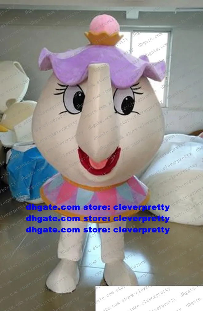 Mrs.potts Teapot Mub Mascot Costume Adult Cartoon Postacie strój garnitur Ceremonia Business-Uparting Reklama promocja ZX344