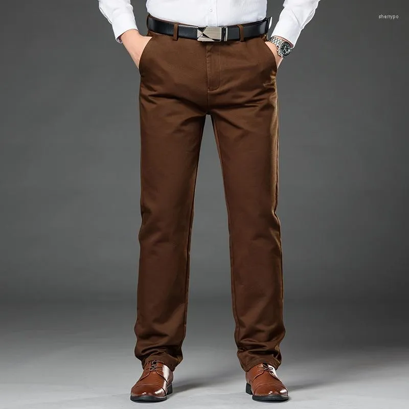 Herrenhose Herren Business Khaki Lässige Baumwolle Ausgestattet Gerade Hohe Taille Hose 2022 Herbst Und Winter