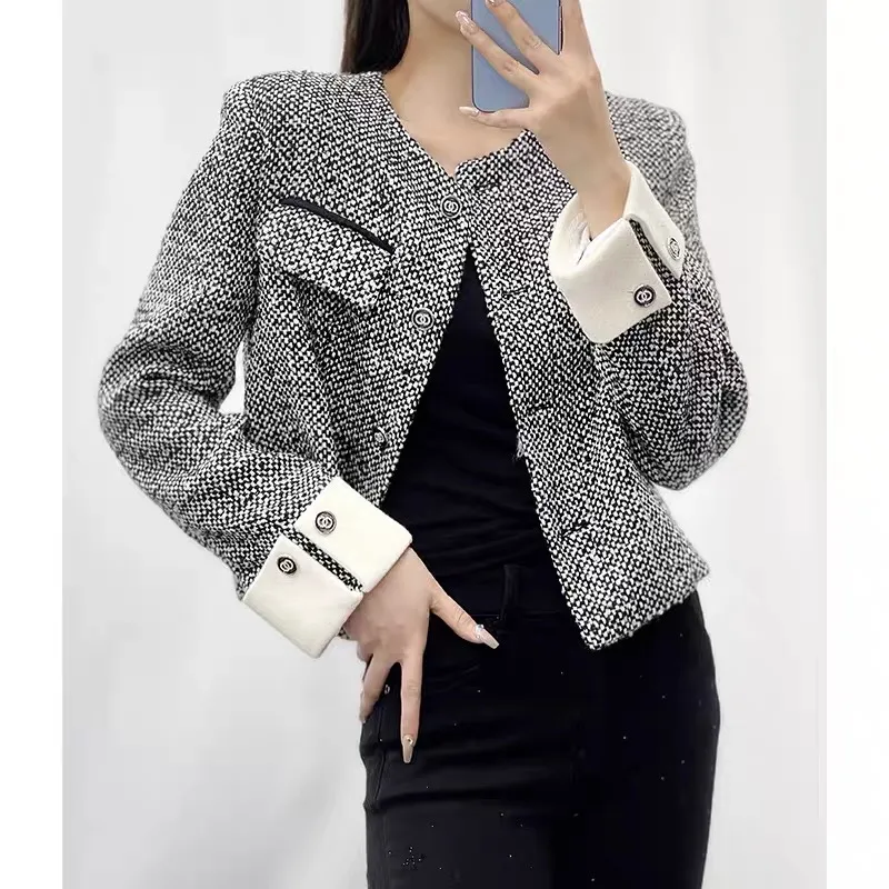 Chan New Women Feminino Fashion Designer de moda de melhor graduação logotipo de tweed casaco de tweed sobretudo lazer de lazer de primavera cardigan women natal dia de ação de graças presente