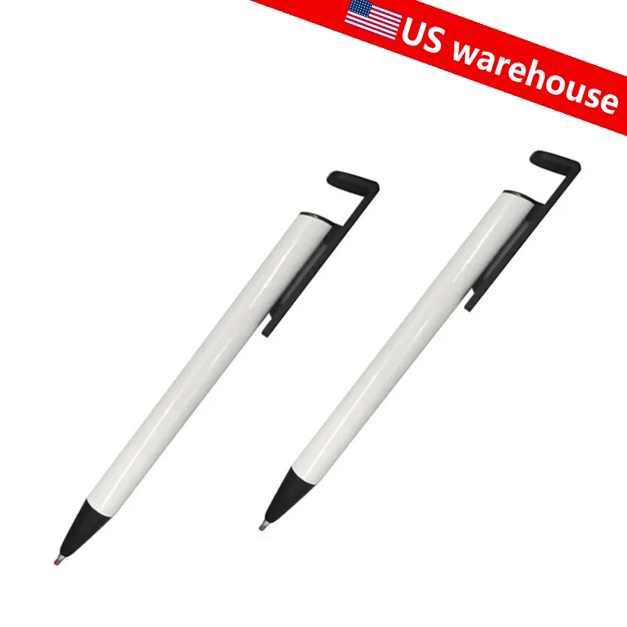 US Warehouse Sublimation Pens with Shrink Wraps Cartridge DIY Blanks Phone Holders Thermal Heat Transfer White Ballpoint Gel Pen Wholesale Unique
