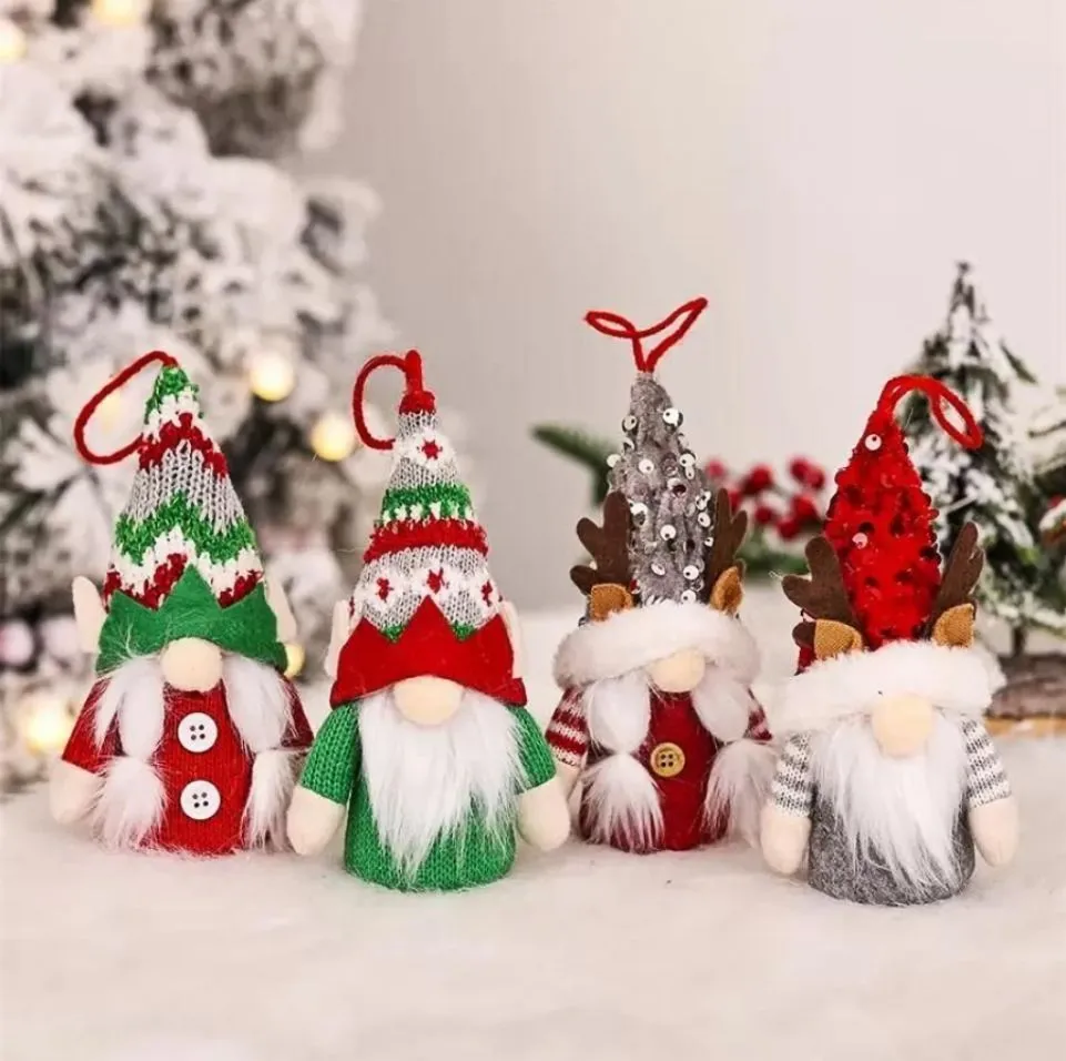 Kerst elfdecoratie Lumineuze gewei gezichtsloze oude man pop met glanzende hoeden voor boom schattige gnome poppen festival accessoires1025