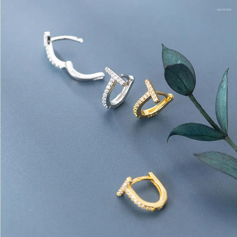 Hoop Earrings 925 Sterling Silver Golden T Shape Zircon Small With Charm Ornament For Women Jewelry 2022 Trend Accessories Gift