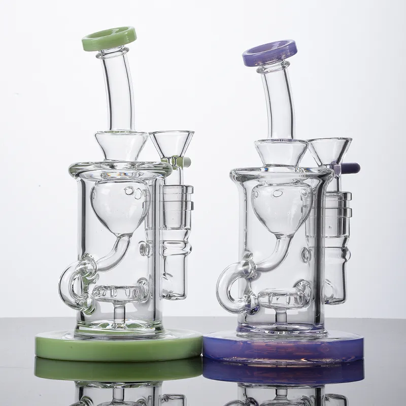 6 inch Small Hand Bong Klein Recycler Hookahs Torus Glass Bongs Douchekop PERC DAB Rigs Groen Paarse kop glazen waterleidingen met 14 mm gewrichtskom