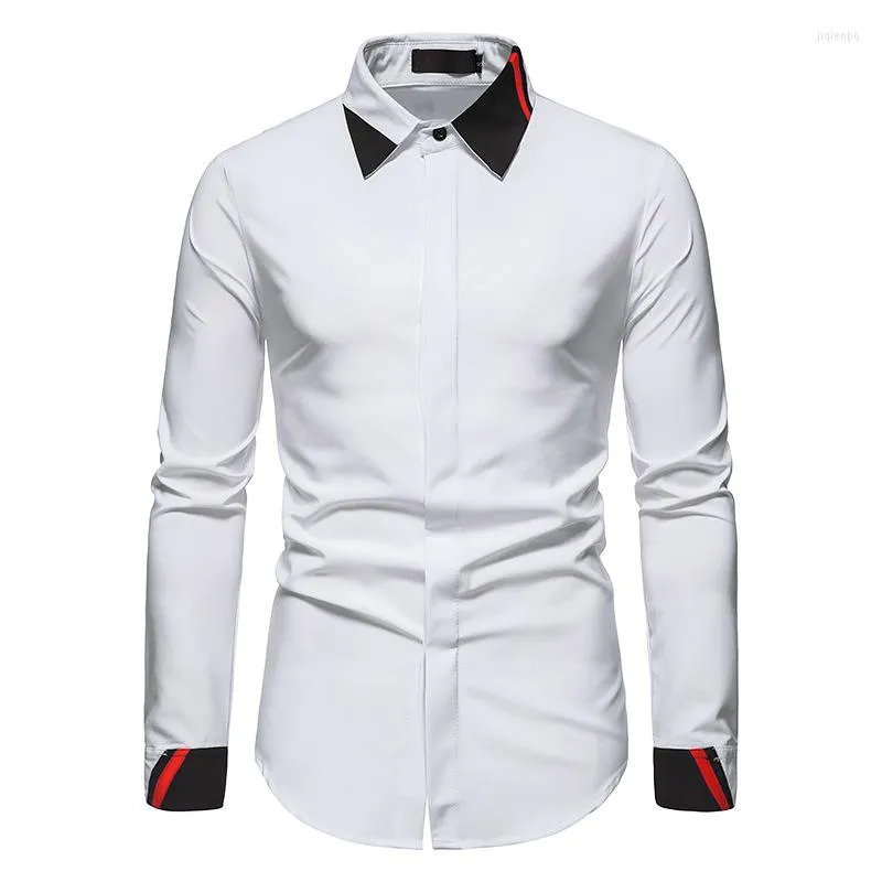 Men's Casual Shirts Men's Color Matching Business Fashion Long Sleeve Shirt Professional Wear Hollow Style Slim Fit 2022 Accessories