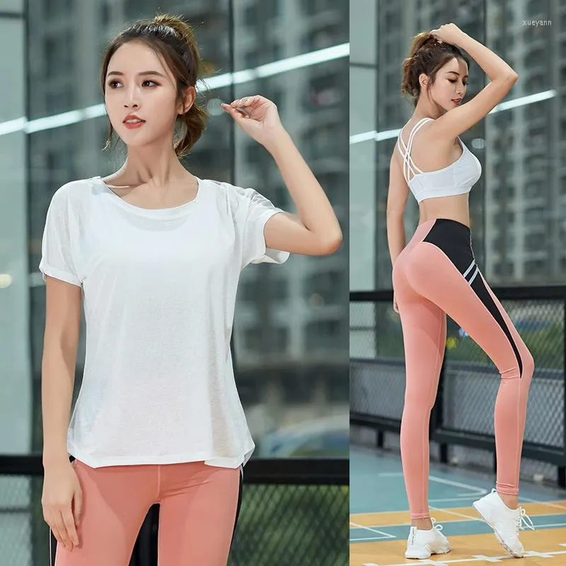 Active Set Women Gym Clothing 3 Piece Yoga Set T Shirt Bra Leggings Sport Wear Workout Clothess Tracksuit Running Athletic Suit