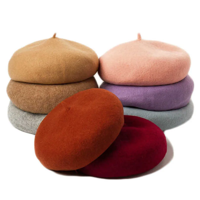 Beanie/Skull Caps Winter Wool Beret Dikke Warm Walking Hat Vrouwen Artist Baret Franse hoed Dames Girls Solid Outdoor Travel Beret Hat Groothandel T221020