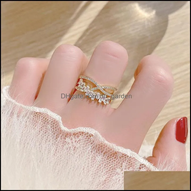 Anneaux De Mariage Anneaux De Mariage Ins Romantique Double Couches Shine Cz Femmes Anneau Réglable Cubic Zircon Bleu Cristal Doigt Jewelryweddin Dhcfi