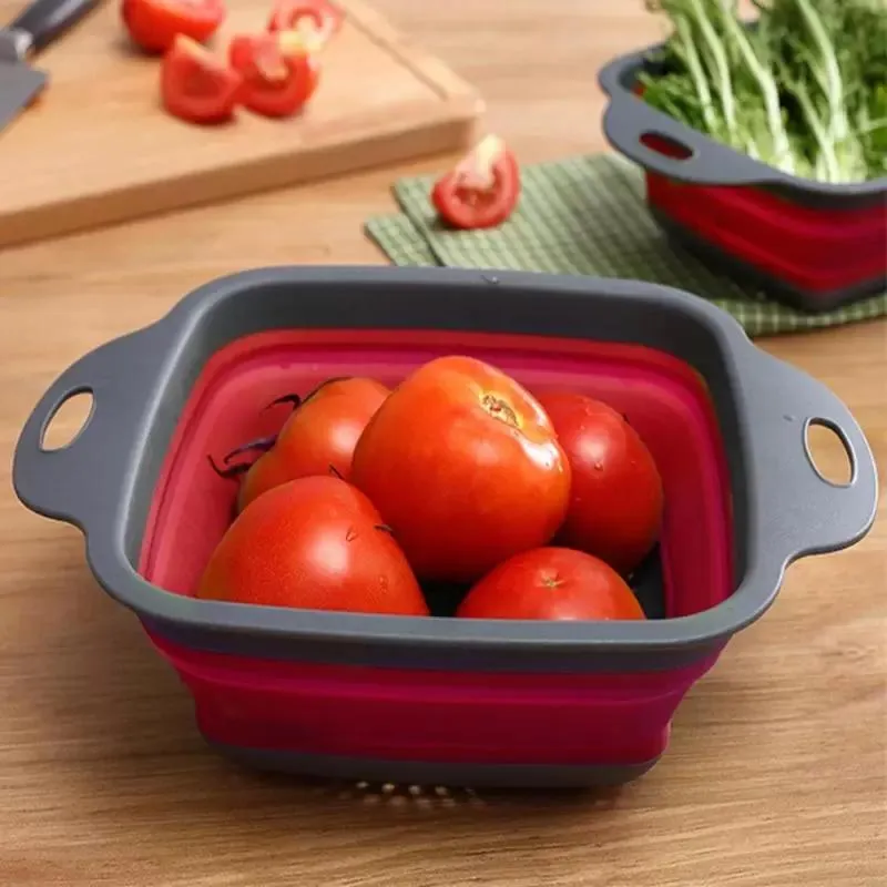 Storage Baskets Foldable Silicone Colander Fruit Vegetable Washing Basket Strainer Collapsible Drainer With Handle Kitchen Tool C0905