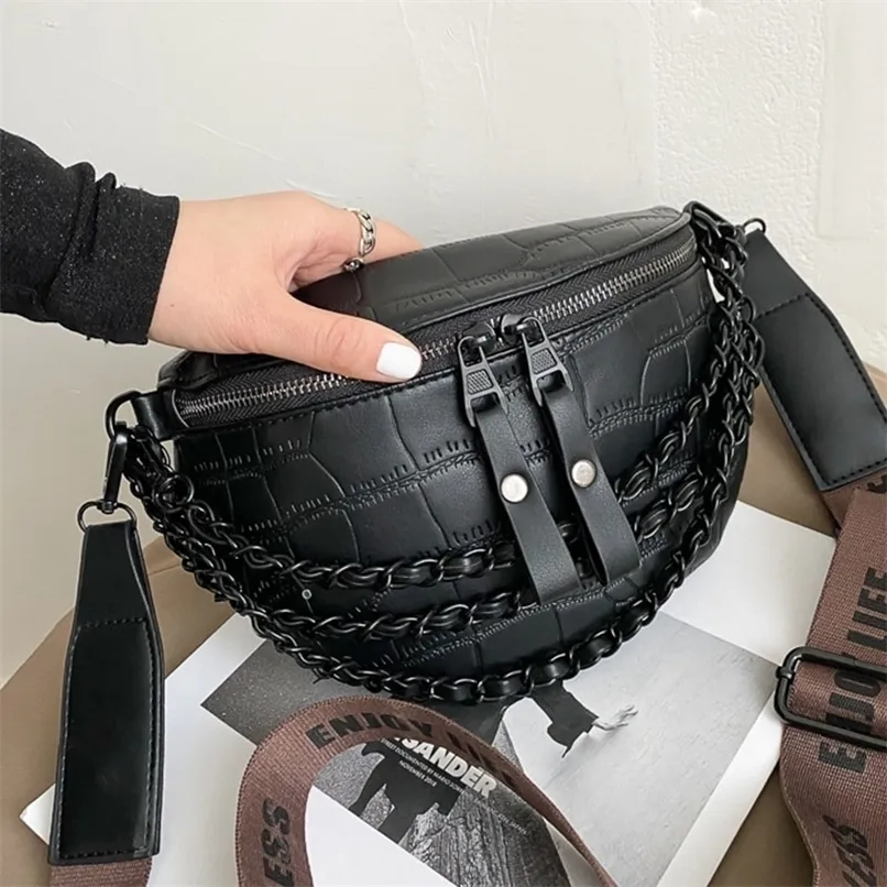 Midjeväskor Luxury Chain Bag telefonpaket och handväska för kvinnor Belt Stone Mönster kvinnlig Fanny Pack Fashion Märke 221024