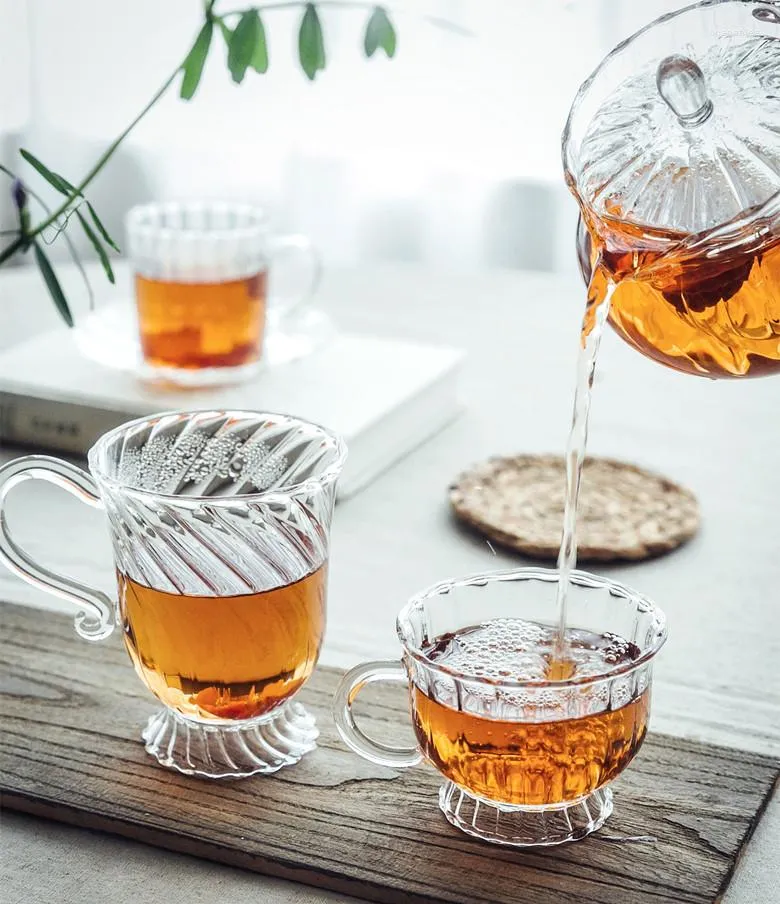 Copos de vinho tais de vidro resistente a calor retrô de chá britânico conjunto de chá de chá da tarde de café de café frutas