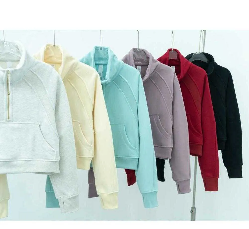 Lu-022 Scuba Half Zipper Damen Hoodies Yoga Outfits Stehkragen Pullover Pullover Stehkragen Plüschmantel Lose Jacke