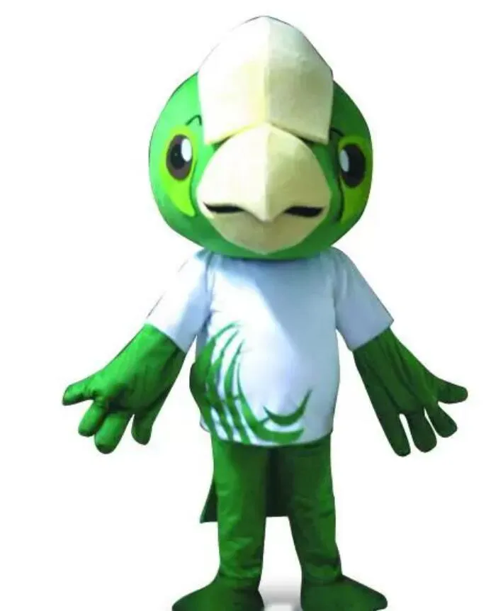 Hochwertiger grüner Papagei mit großem Kopf, Cartoon-Maskottchen-Kostüm für Erwachsene