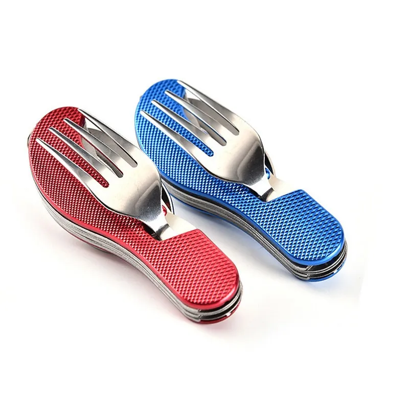 Utomhus camping bestickupps￤ttningar b￤rbara bordsverktyg rostfritt st￥l 3 i1 multifunktion vikskedsked gaffel knivresor