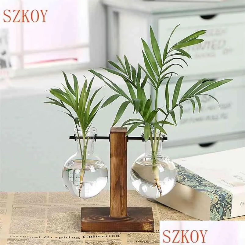 Wazony hydroponiczny wazon vintage pulpit Plant Terrarium Sadzarka BB Szklana Woda Stacje propagacji Dekoracja domu 210610 Dr DHPOF