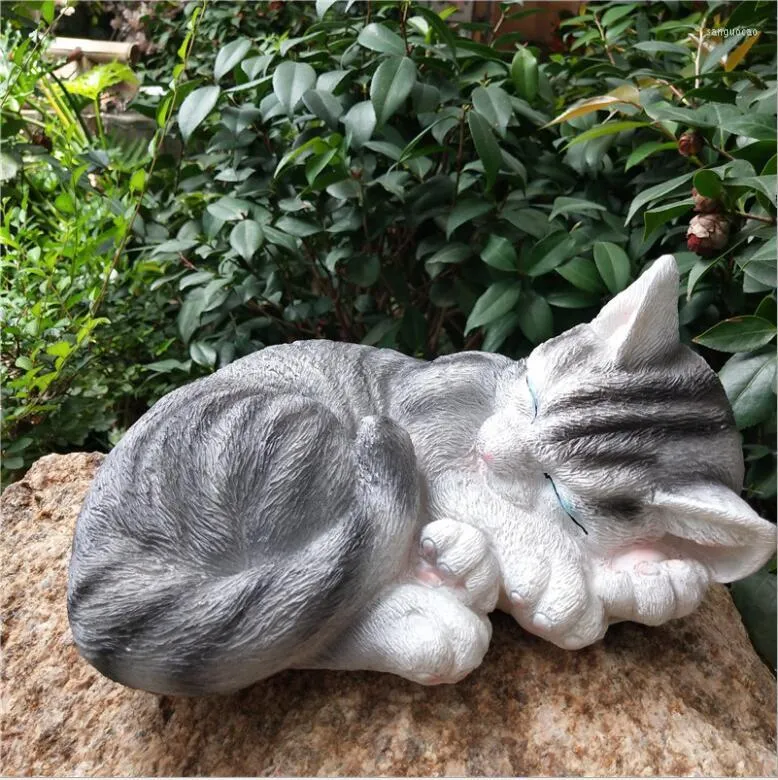 Garden Decorations American Cute Sleeping Cat Resin Statue Crafts Outdoor Courtyard Sculpture Ornaments House Lawn Accessories Decoration