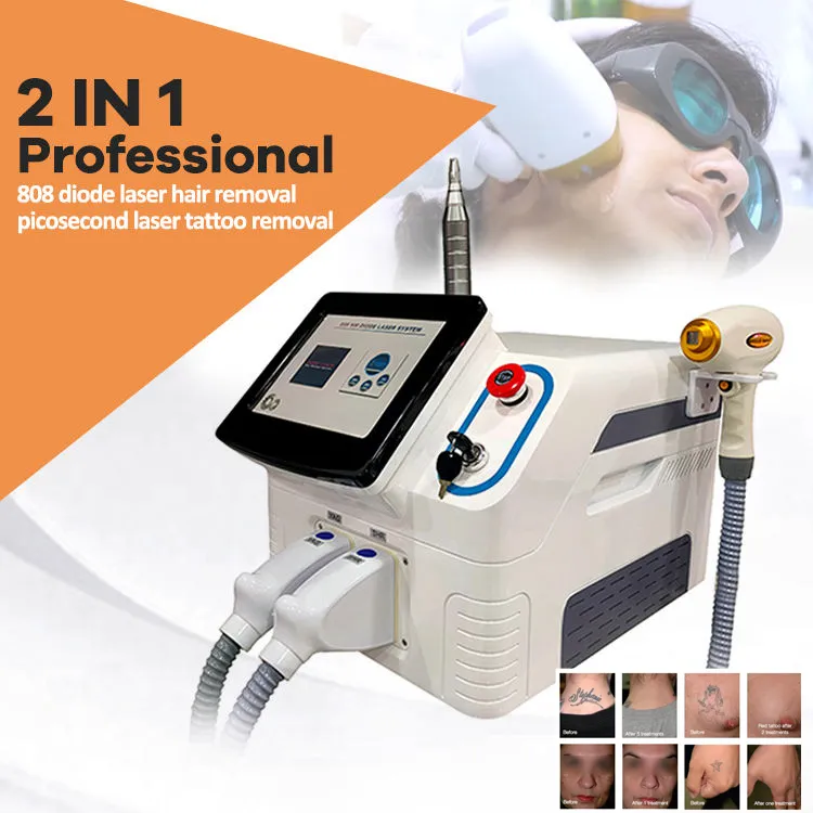 Desktop 2 in 1 Multi-function Beauty Machine 808nm Diode Laser Hair Removal Tattoo Removal Q Switched Nd Yag Skin Rejuvenation